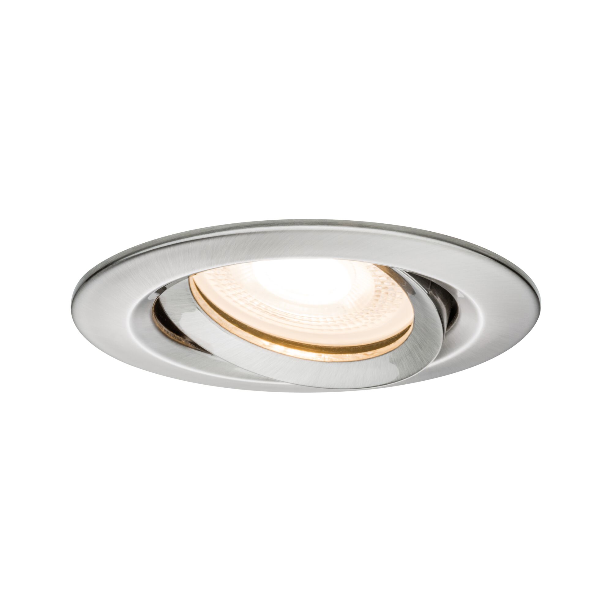 Round recessed spotlight in brushed stainless steel with warm white LED light for modern room lighting