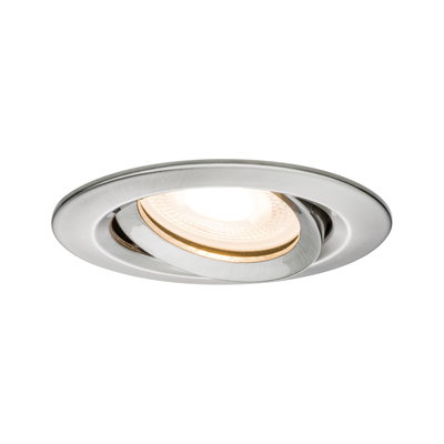 Runder Einbaustrahler aus gebürstetem Edelstahl mit warmweißem LED-Licht für moderne Raumbeleuchtung