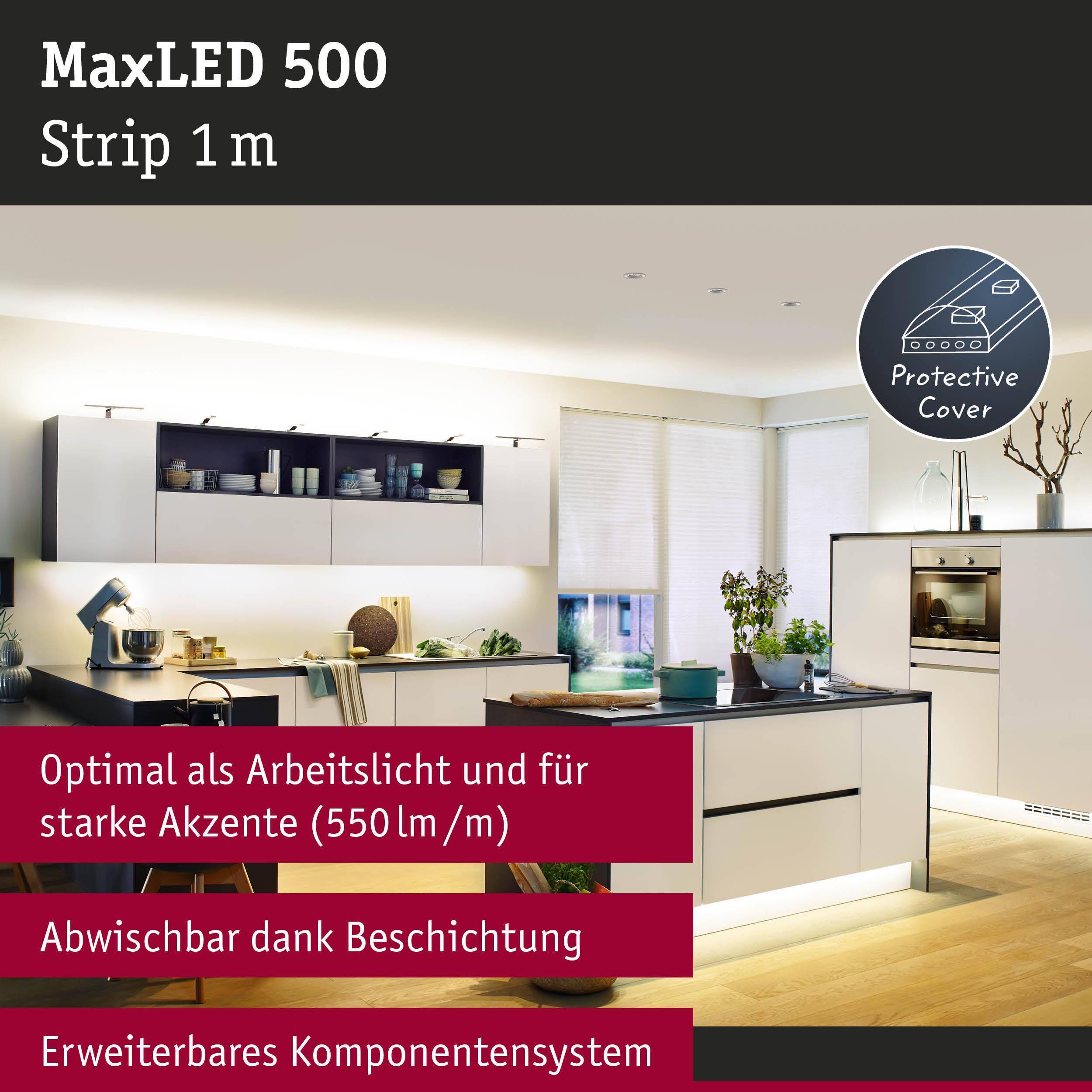 MaxLED 500 LED-Lichtstreifen 1 m mit Schutzabdeckung, ideal für Arbeitslicht und Akzente in moderner Küche