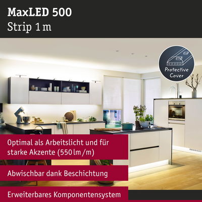 MaxLED 500 LED-Lichtstreifen 1 m mit Schutzabdeckung, ideal für Arbeitslicht und Akzente in moderner Küche