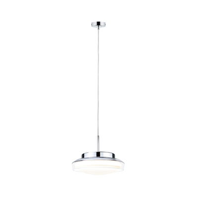 Modern pendant light in chrome with white acrylic shade for elegant room lighting