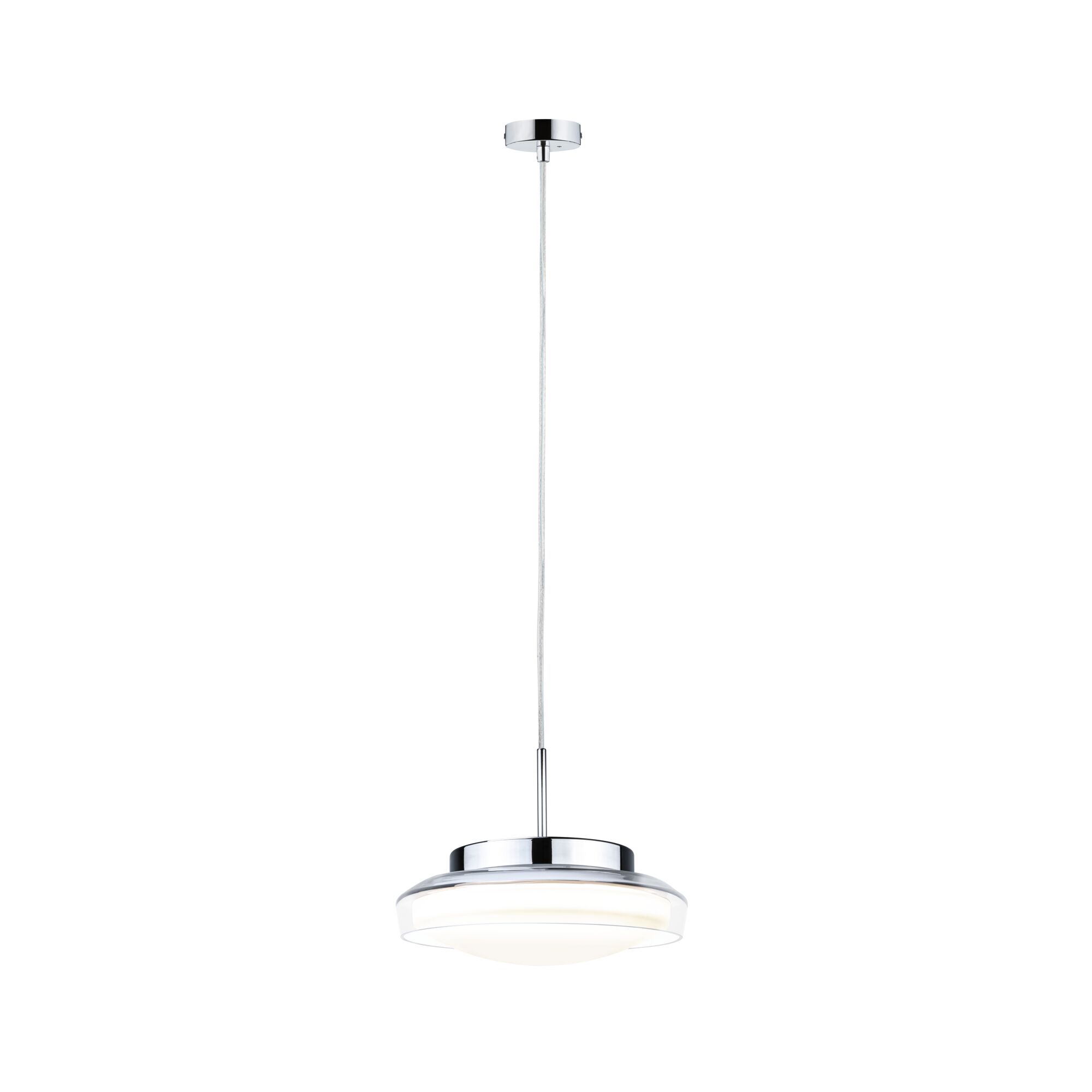 Selection Bathroom Luminaire en suspension LED Luena IP44 3000K 600lm 11,5W Verre/Chrome Suspension moderne en chrome avec abat-jour en acrylique blanc pour éclairage élégant