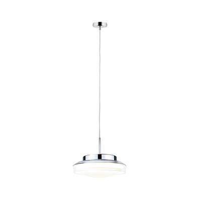 Modern pendant light in chrome with white acrylic shade for elegant room lighting