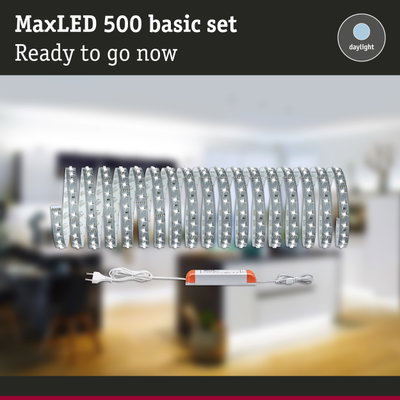 MaxLED 500 basic set with flexible LED strips in daylight white for easy room lighting
