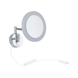Ronde wandspiegel met LED-verlichting en chromen metalen arm, elektrische make-up spiegel met snoer