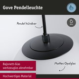 Gove Pendelleuchte mit mattem Opalglas und schwarzem Bajonett-Glas, IP44, kürzbarer Pendel