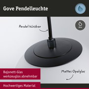 Gove Pendelleuchte mit mattem Opalglas und schwarzem Bajonett-Glas, IP44 Schutz für Badezimmer.
