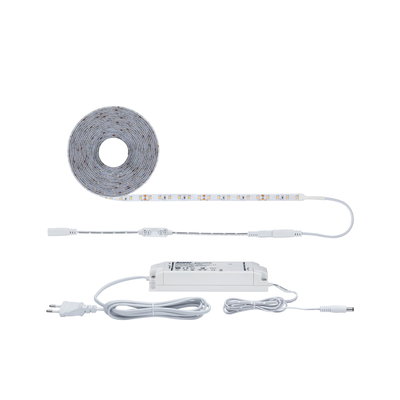 White LED strip with power supply and dimmer for flexible indoor lighting solutions