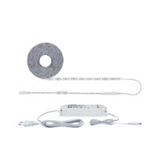 Weißes LED-Lichtband mit Netzteil und Dimmer für flexible Beleuchtungslösungen im Innenbereich