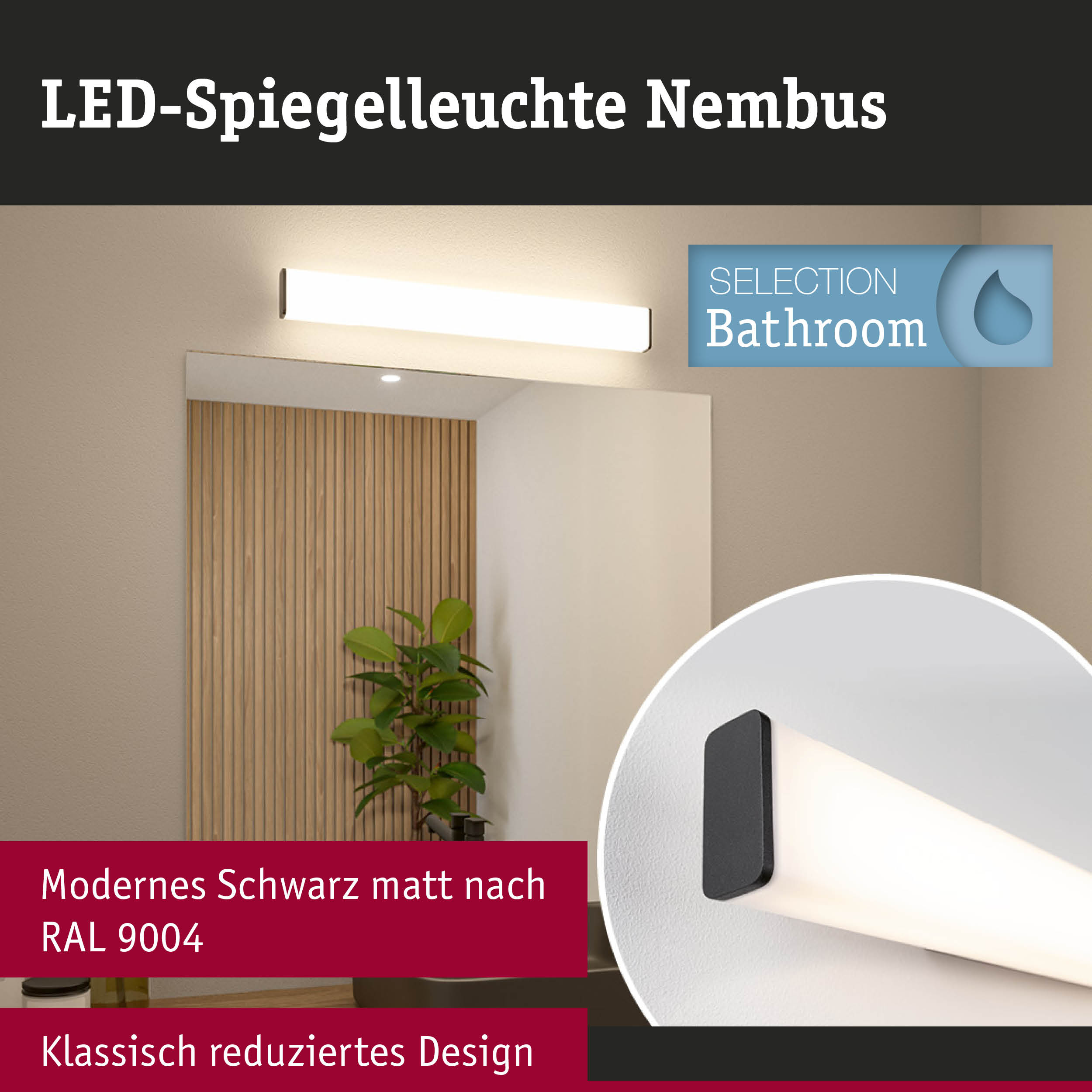 LED-Spiegelleuchte Nimbus in mattem Schwarz und Weiß für modernes Badezimmerlicht