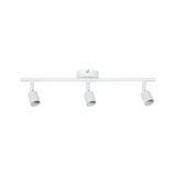 Modern white ceiling spotlight with three adjustable metal heads for targeted room lighting