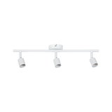 Moderne witte plafondspot met drie verstelbare metalen lampkoppen voor gerichte verlichting