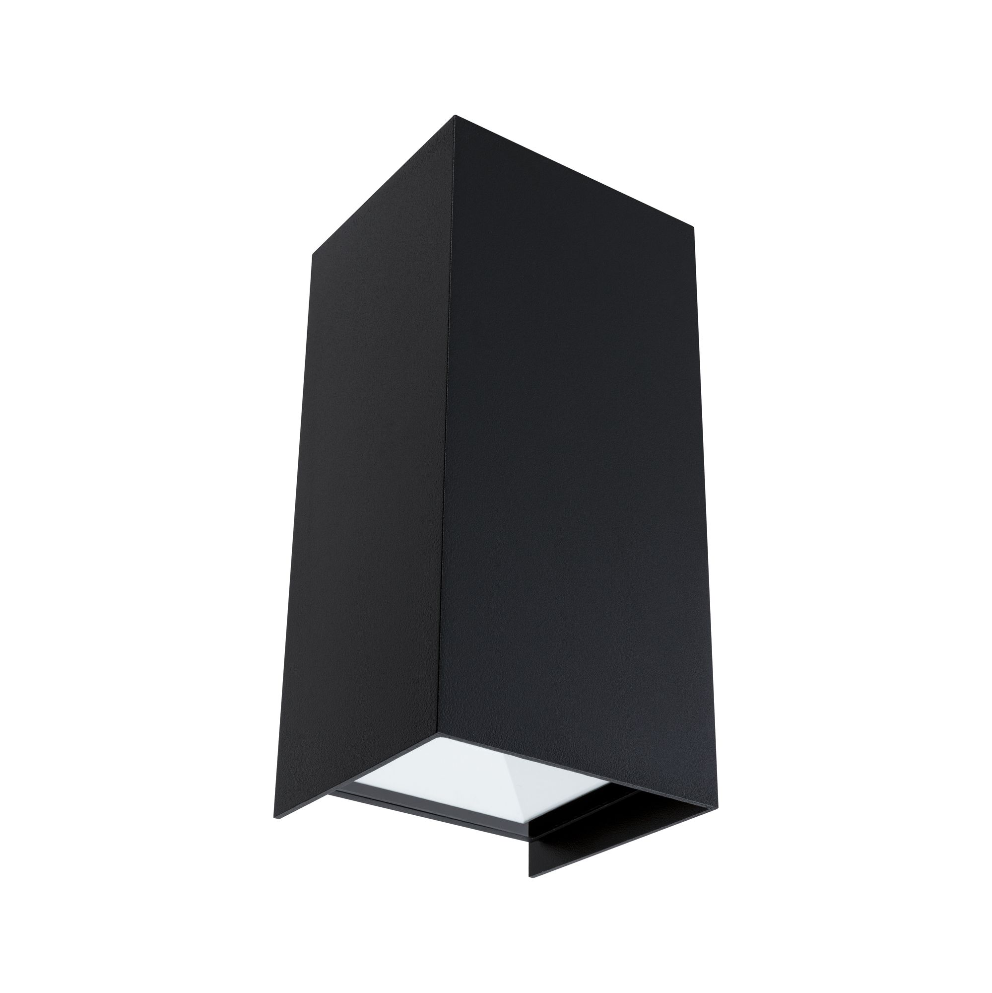 Zwarte aluminium wandlamp met vierkant ontwerp en witte diffuser voor moderne binnenverlichting