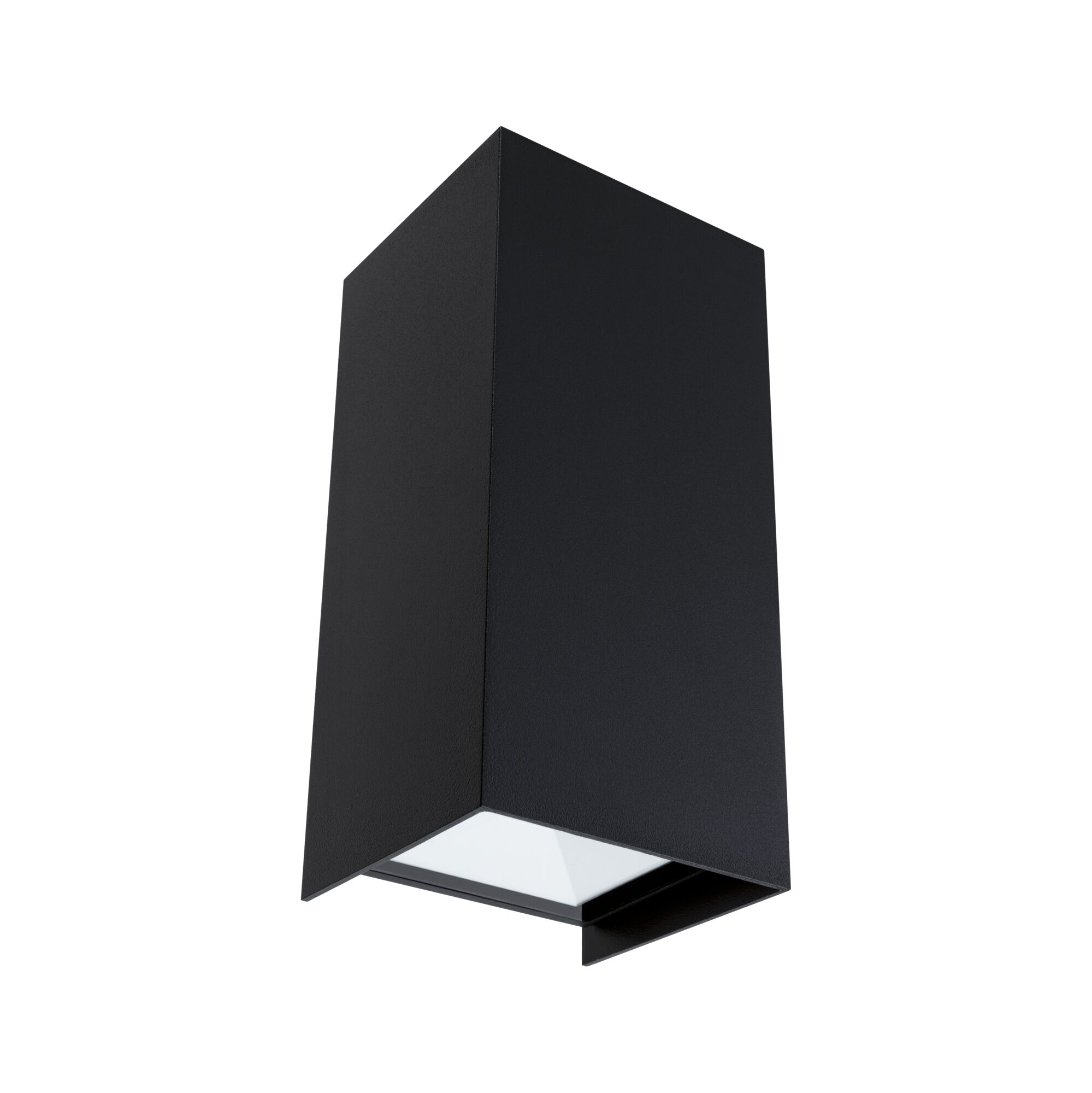 Black metal outdoor wall light with white diffuser for modern exterior lighting solutions