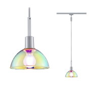 Pendelleuchte mit irisierendem Glas und silbernem Metallhalter, moderne LED-Hängeleuchte für Wohnräume