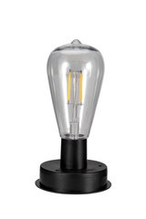 Transparent LED filament bulb with black base, energy-saving vintage light bulb
