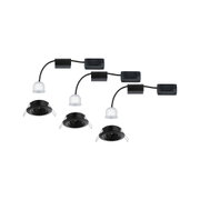 Tre sorte indbygningsspots med hvide LED-moduler og kabler til moderne LED-belysning.