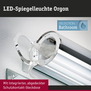 LED-Spiegelleuchte Orgon in Chrom mit integriertem Schutzkontakt-Steckdose für Badezimmerbeleuchtung