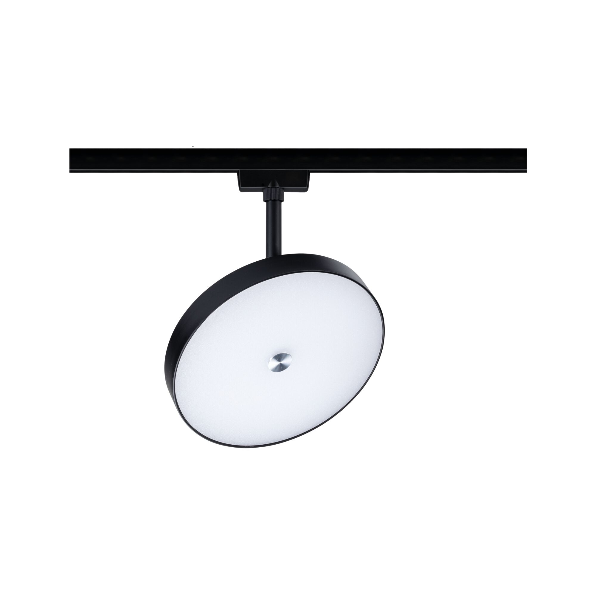 Zwarte LED-plafondlamp met ronde witte kunststof diffuser voor moderne binnenverlichting