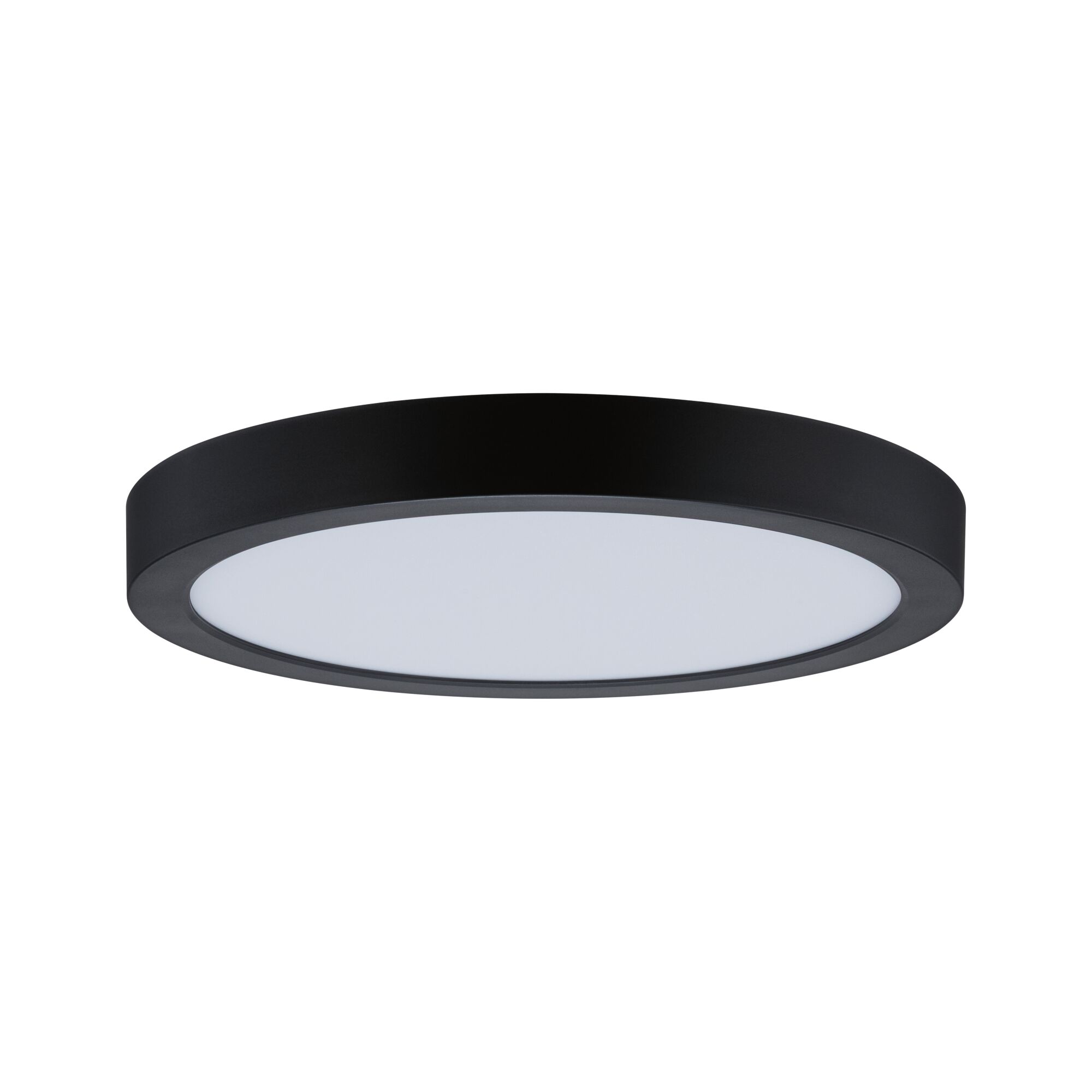 Runde LED-Deckenleuchte mit schwarzem Metallrahmen und weißem Diffusor für moderne Innenbeleuchtung