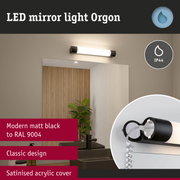LED mirror light Orgon in matt black with satin acrylic cover and IP44 protection for bathroom