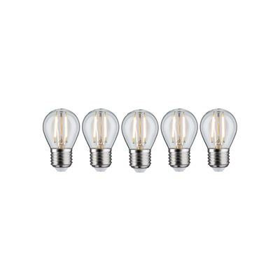 Lot de cinq ampoules LED claires à culot E27 diffusant une lumière blanc chaud économique en énergie