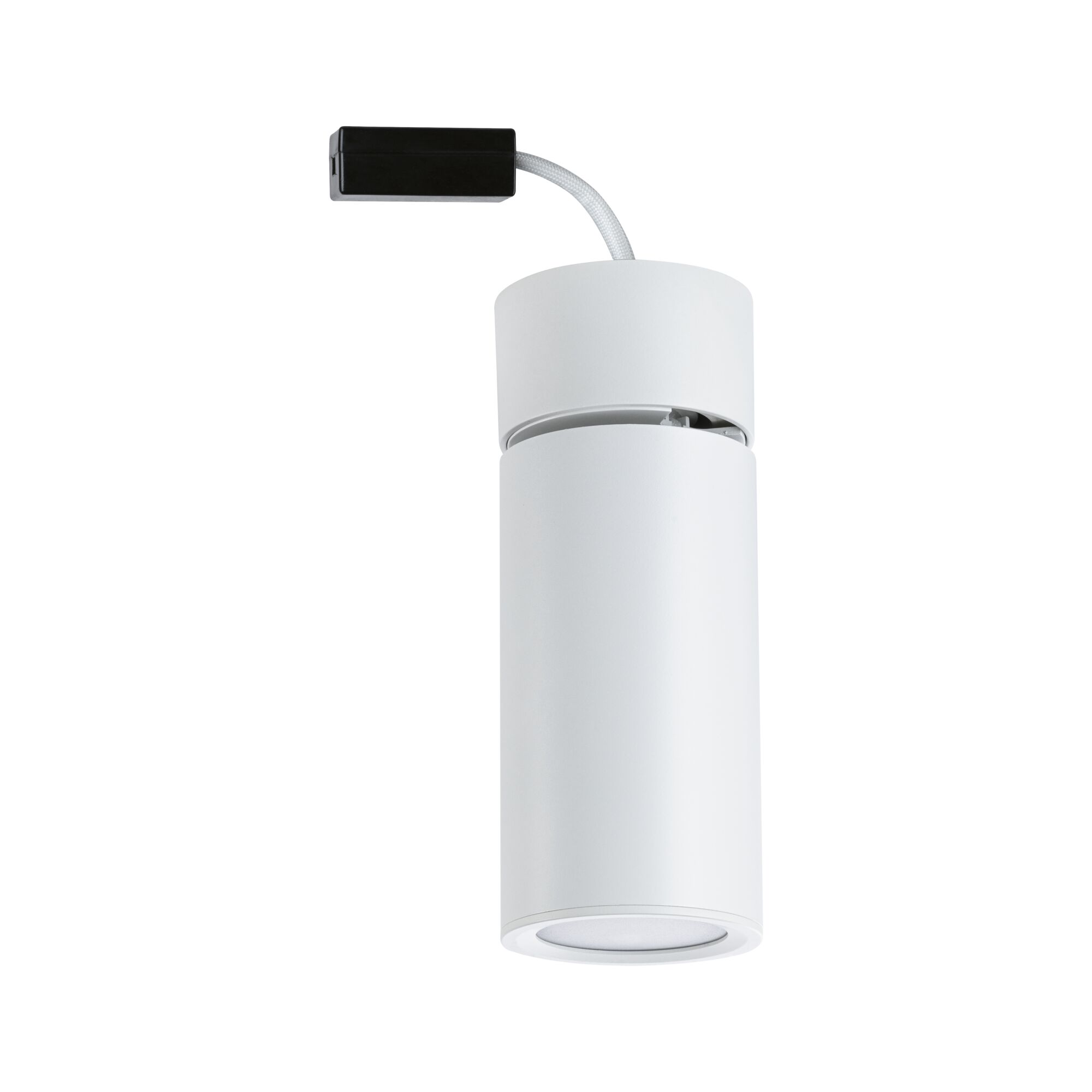 Modern white metal LED ceiling spotlight with flexible cable for accent lighting in interiors