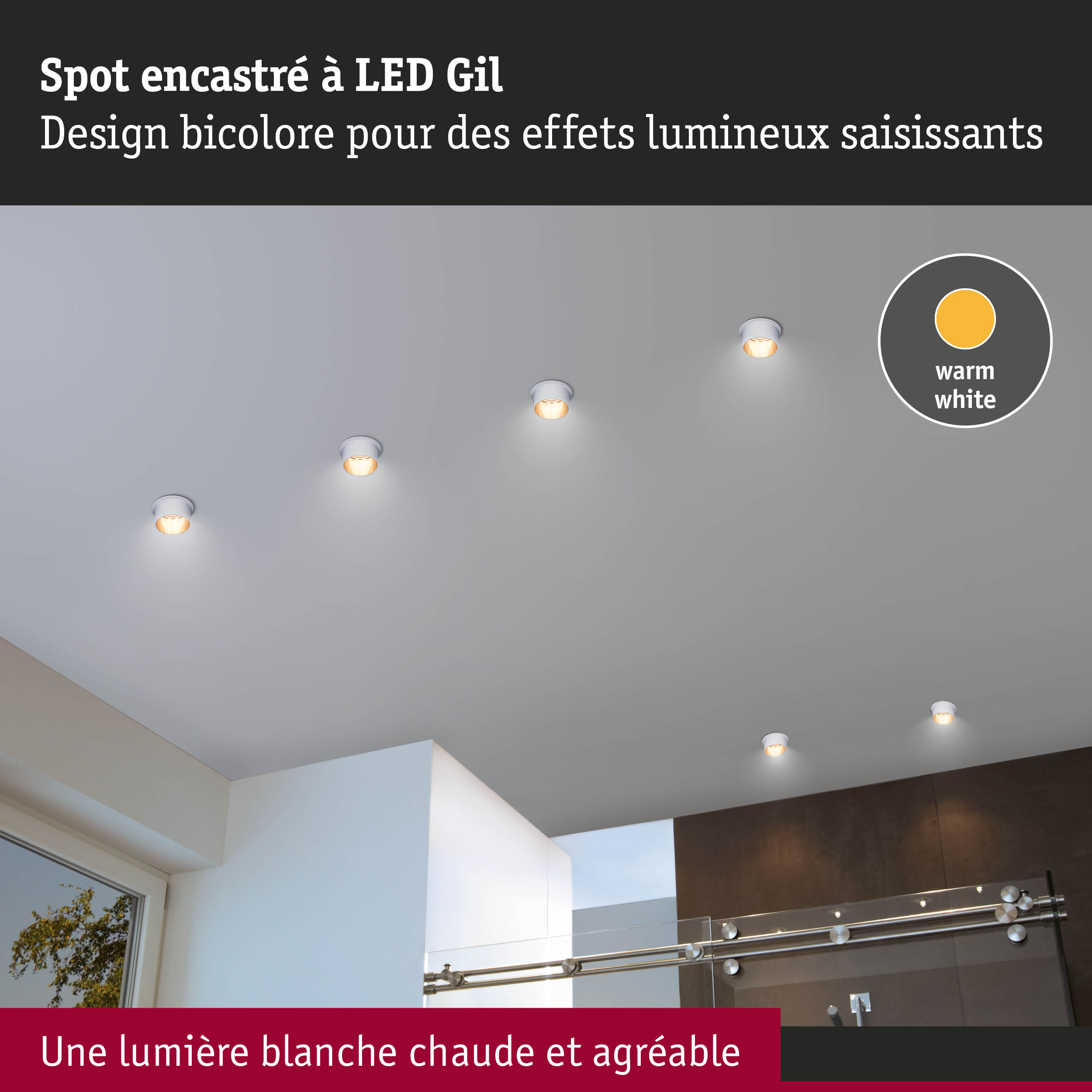Spot encastré LED Gil design bicolore avec lumière blanc chaud pour éclairage intérieur moderne