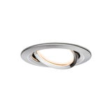 Round brushed aluminum spotlight in silver with warm white LED light for ceiling installation