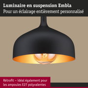 Luminaire suspendu Embla noir avec intérieur doré pour un éclairage personnalisé