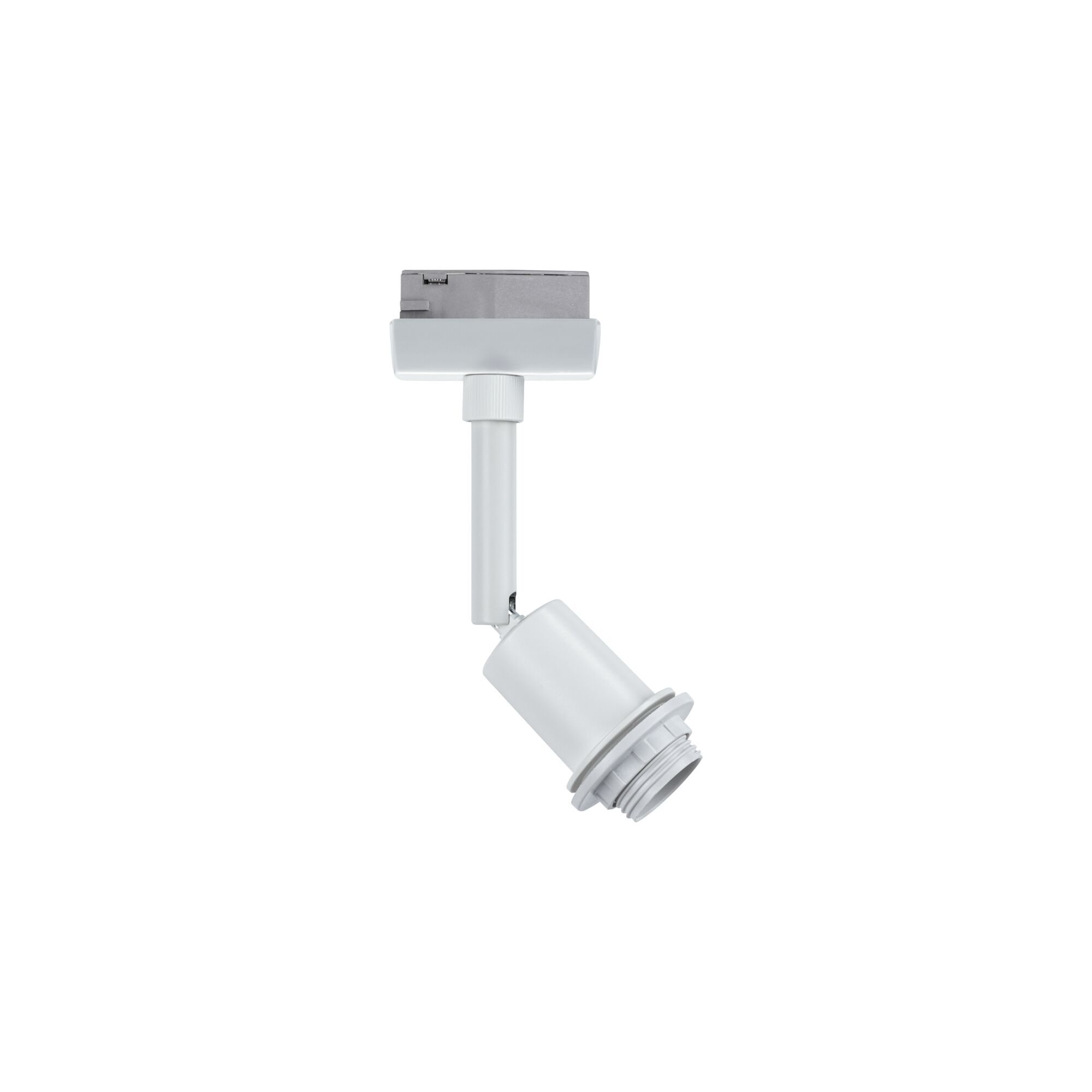 White metal LED spotlight for track systems, adjustable for accent lighting in interiors