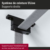 Support noir ULine en métal avec sangle textile grise pour fixation murale et plafond