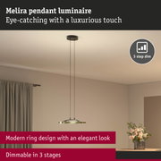Melira pendant light in gold metal with modern ring design and 3-step dimmable function for elegant lighting
