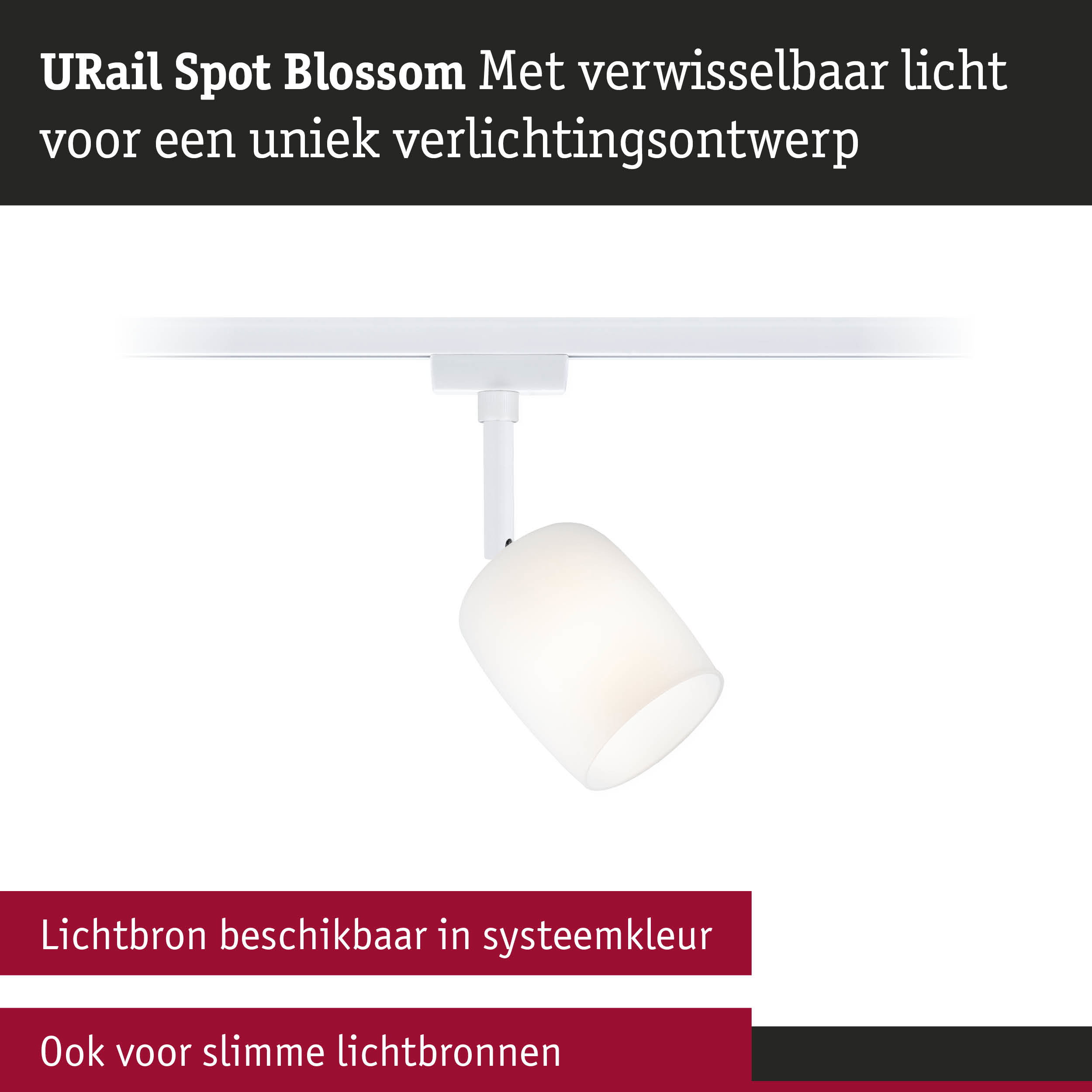 Witte URail Spot Blossom met verwisselbaar licht voor uniek verlichtingsontwerp