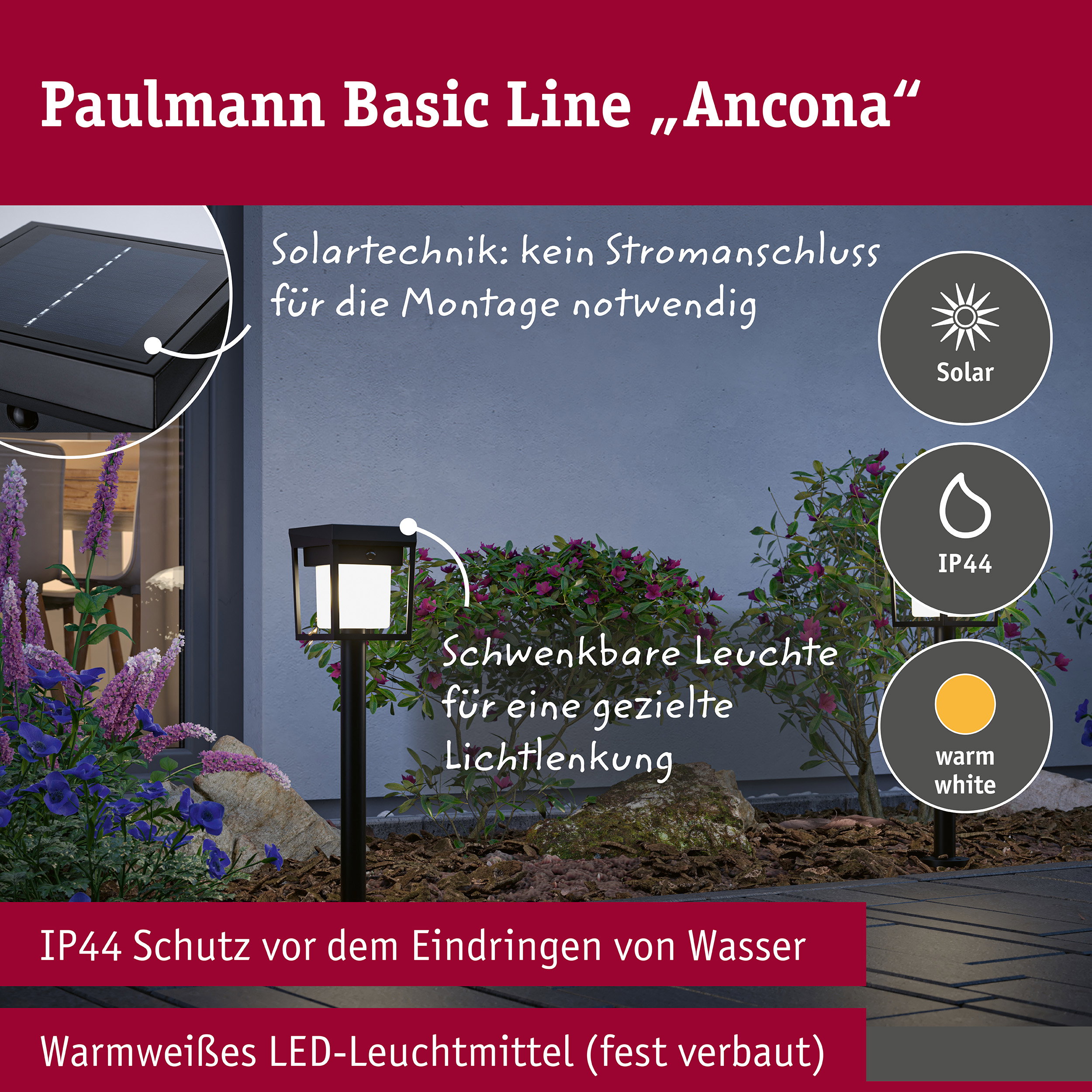 Solar LED Erdspieß Ferrara IP44 3000K 400lm Schwarz 121x690mm