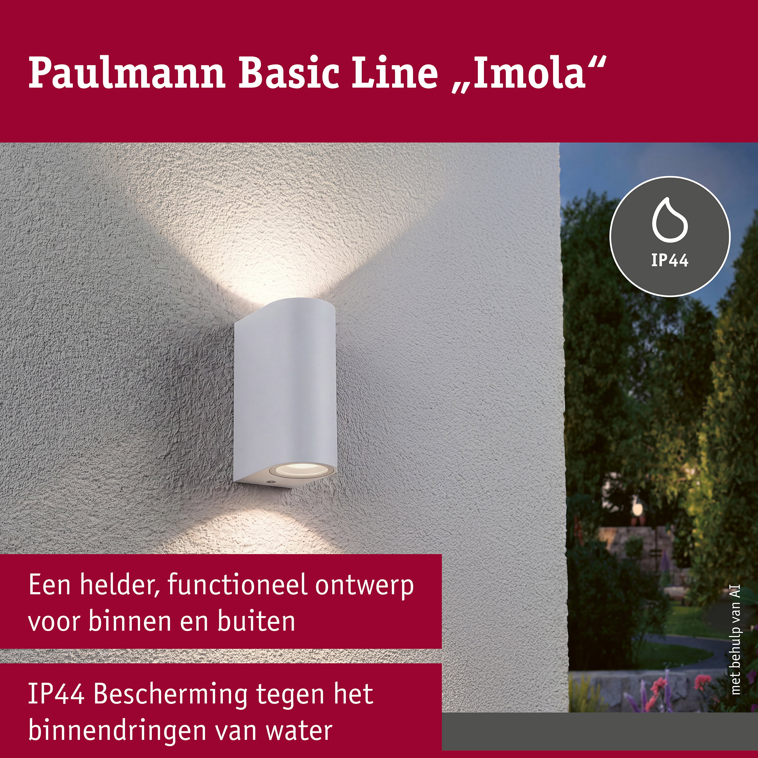 Wandlamp Perugia IP44 GU10 230V max. 2x10W Wit mat