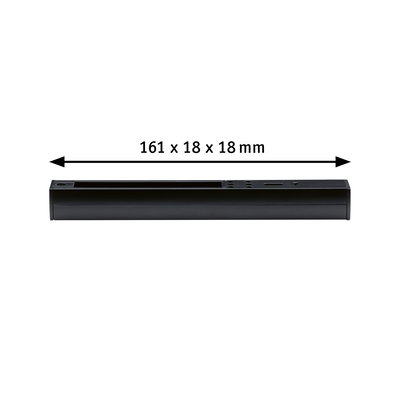 Black aluminum housing measuring 161 x 18 x 18 mm for LED lighting systems