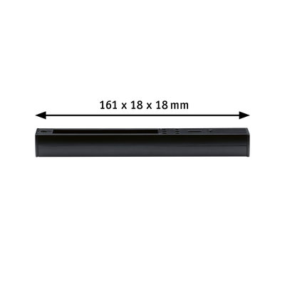 Schwarzes Aluminium-Gehäuse mit Maßen 161 x 18 x 18 mm für LED-Beleuchtungssysteme