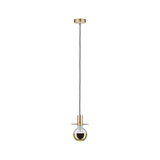 Moderne Pendelleuchte aus goldfarbenem Metall mit schwarzem Kabel und dekorativer Glühbirne für Wohnräume