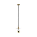 Moderne Pendelleuchte aus goldfarbenem Metall mit schwarzem Kabel und dekorativer Glühbirne für Wohnräume