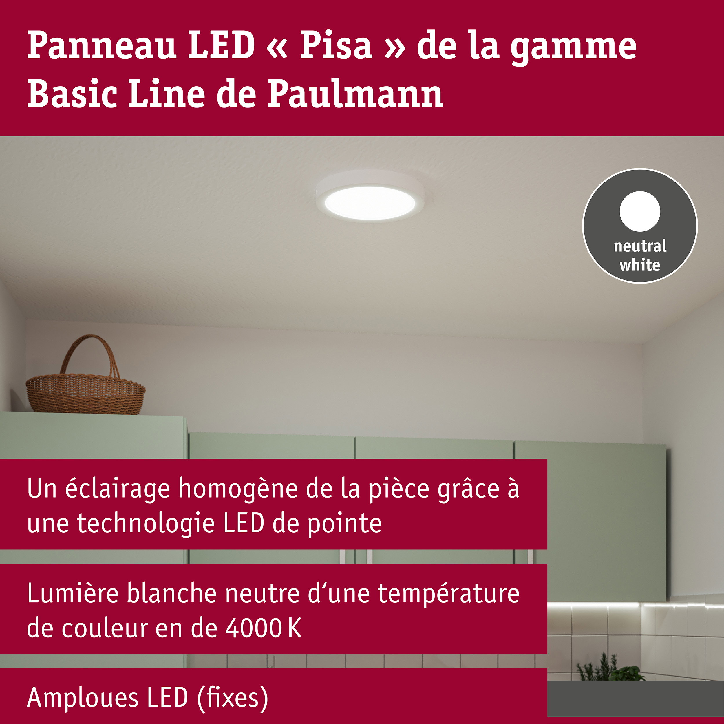Panneau LED Pisa 4000K 290mm 1800lm 17W Blanc dépoli