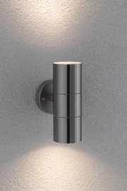 Applique murale moderne en acier inoxydable avec éclairage haut et bas sur mur gris pour éclairage extérieur