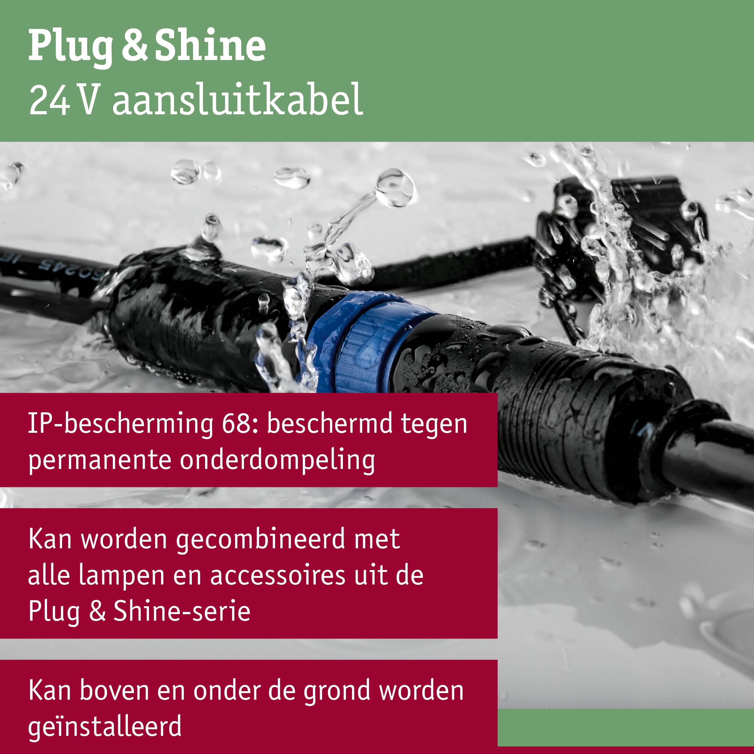 Waterdichte 24V Plug & Shine aansluitkabel met IP68 bescherming voor buitenverlichting en tuinlampen