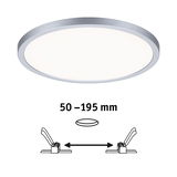 Ronde LED-plafondlamp met zilverkleurige aluminiumrand en verstelbare inbouwmaat 50-195 mm