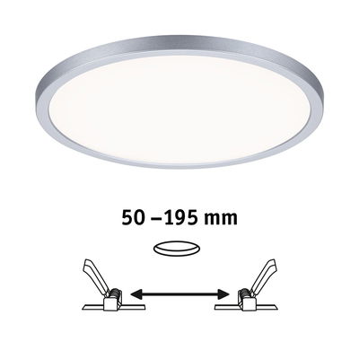 Ronde LED-plafondlamp met zilverkleurige aluminiumrand en verstelbare inbouwmaat 50-195 mm