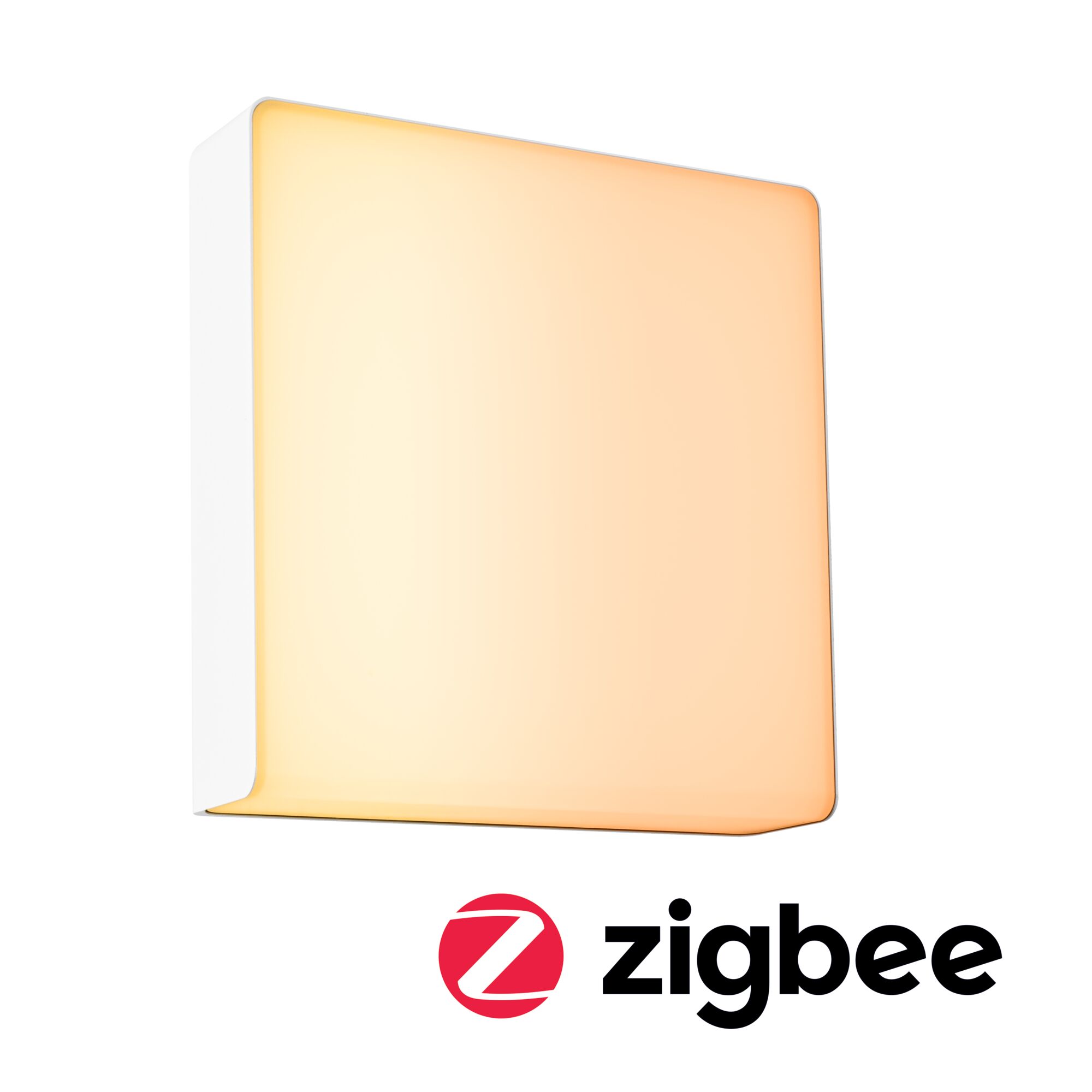 Vierkante wandlamp met warm wit licht en witte behuizing, Zigbee compatibel voor smart home