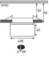 Technical drawing showing dimensions of recessed lighting system with 78 mm diameter and 45 mm depth.