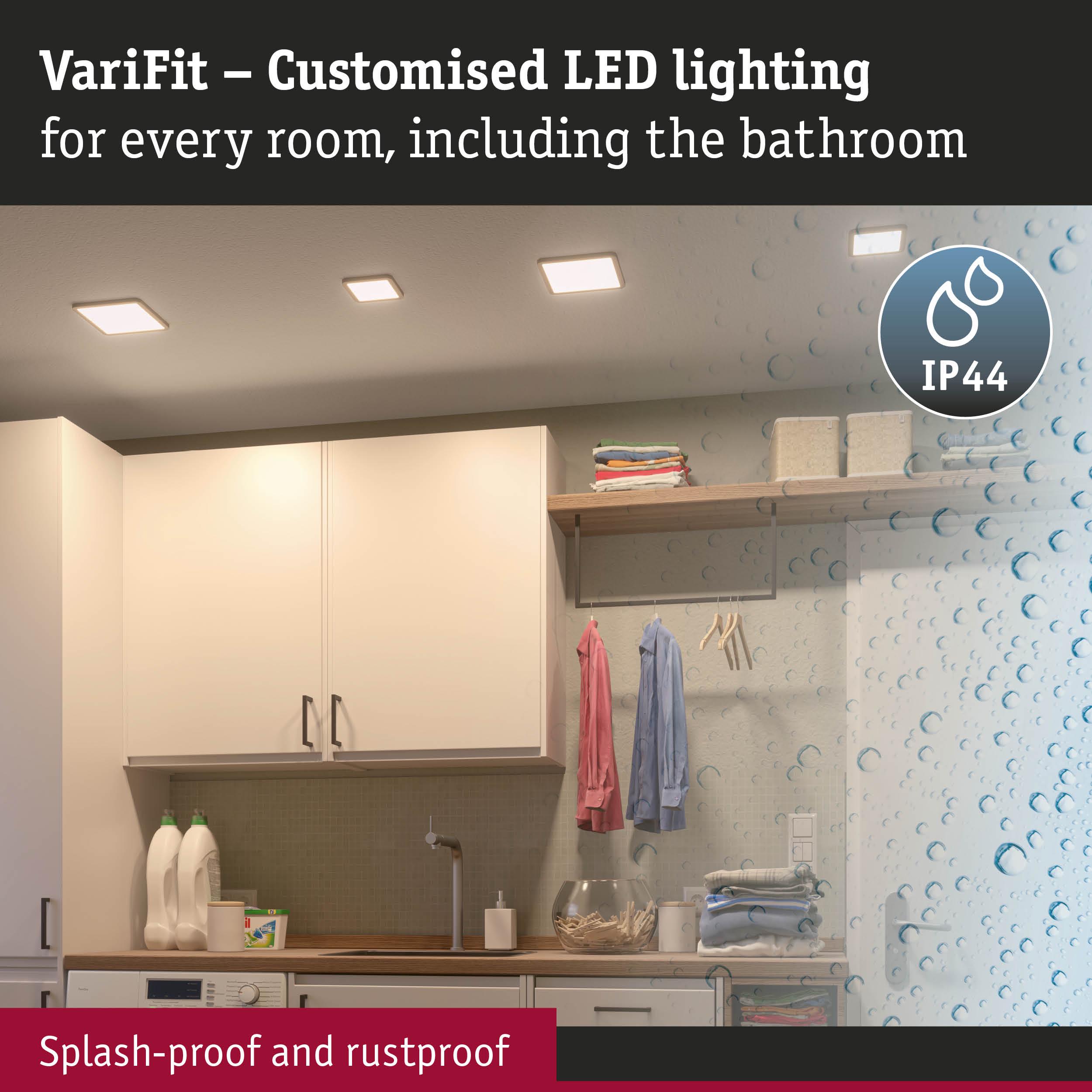 VariFit white LED ceiling lights splash-proof and rustproof ideal for bathroom and laundry room lighting