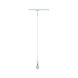 Minimalist white pendant light with bulb and long cable for modern indoor lighting design