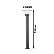 Schwarze Stehleuchte mit rundem transparentem Lampenschirm, Höhe 780 mm, Durchmesser 212 mm